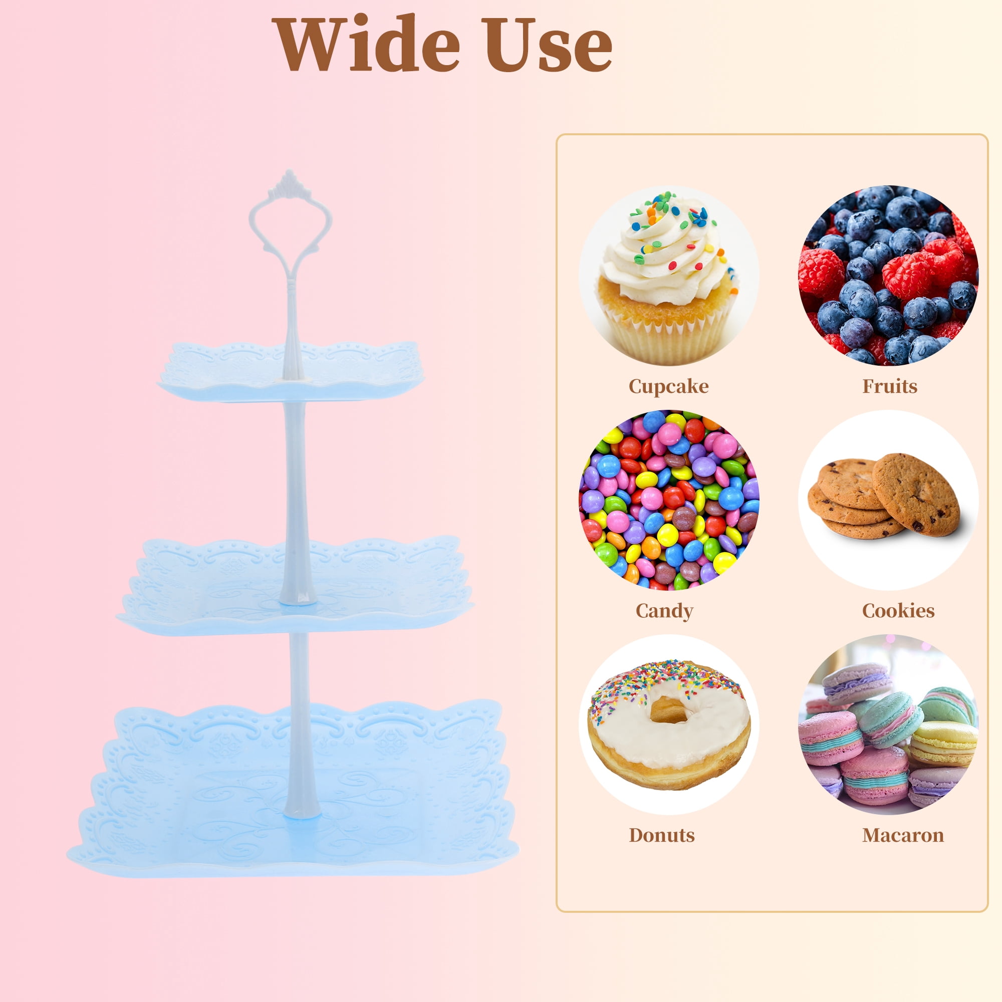 Unique Bargains 3 Tier Dessert Cupcake Stand Holder Square Cup Cake Holder for Donuts