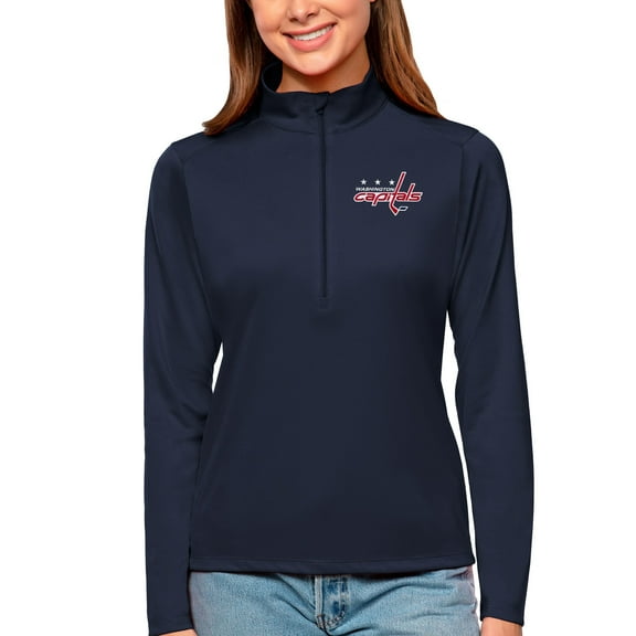 Women's Antigua Navy Washington Capitals Tribute Quarter-Zip Pullover Top