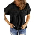 thumbnail image 3 of UVN Summer Shirts for Women Short Sleeve Blouses Ladies Crewneck Lace Crochet Tops Dressy Chiffon Blouses, 3 of 8