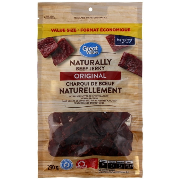 Great Value Naturally Original Beef Jerky, Value Size 230 g