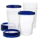 thumbnail image 1 of Contenedores de delicatessen PLASTICPRO de 950 ml, paquete de 72 con tapas giratorias azules, 1 of 7