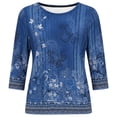 thumbnail image 4 of DHFJKG 3/4 Sleeve T Shirts For Women Crew Neck Floral Printed Loose Fit Spring Summer Top Bohemian Beach Vacation Clothes Trendy Tops, 4 of 4