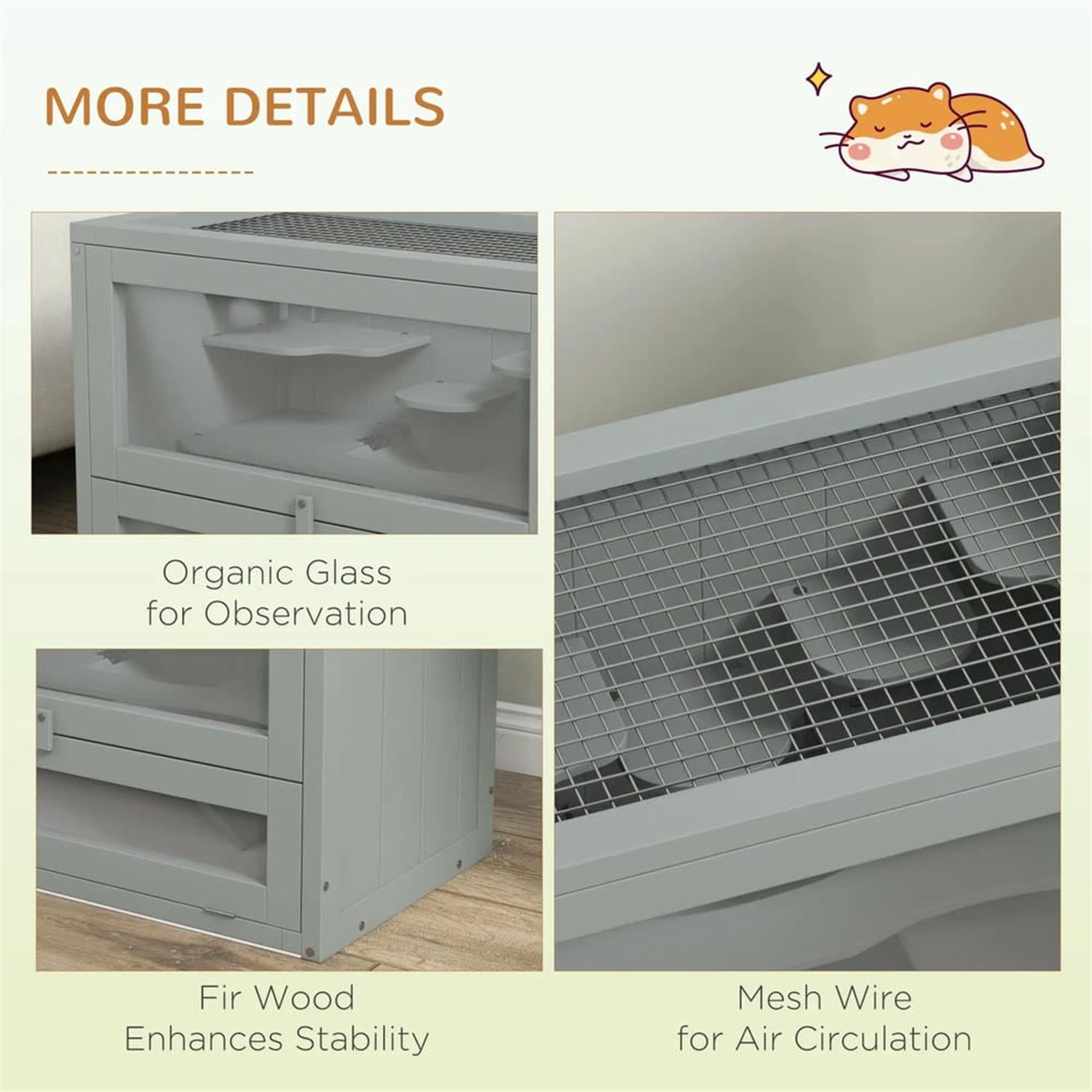 Kadyn 23" Wooden Hamster Cage with Openable Top, Door, Shelf, Ladder, 2-Level Small Animal Habitats for Guinea Pig Cages, Gray