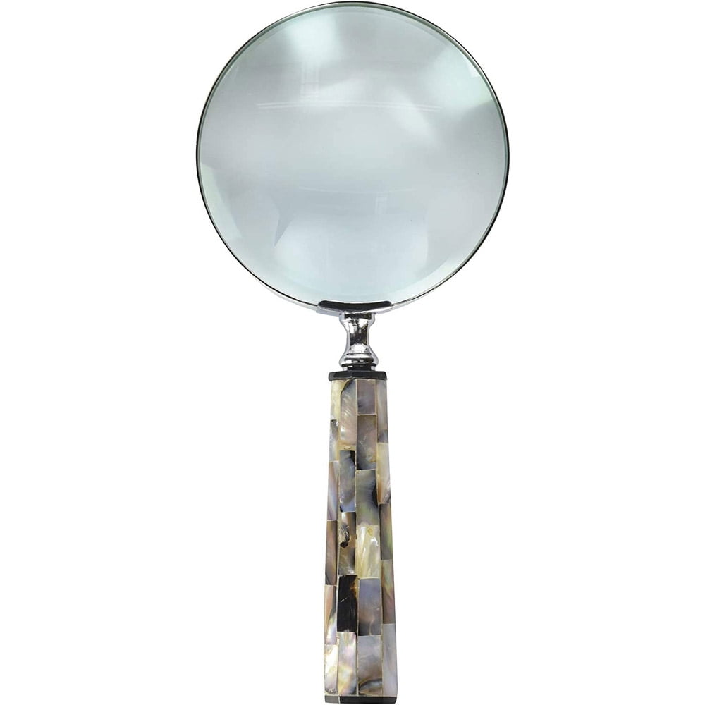 Rii Brand Brass Nickel Finish 10X Magnifying Glass with Mother of Pearl Handle