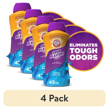 (4 pack) ARM & HAMMER Odor Blasters In-Wash Scent Booster, Laundry Scent Booster Fresh Burst Scent, 45 Oz