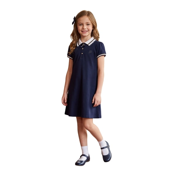 FUZHIQ Girls Back to School Uniform Dress Short Sleeve A Line Polo Dress Casual Daily Kids School Outfit for 11-12 Years