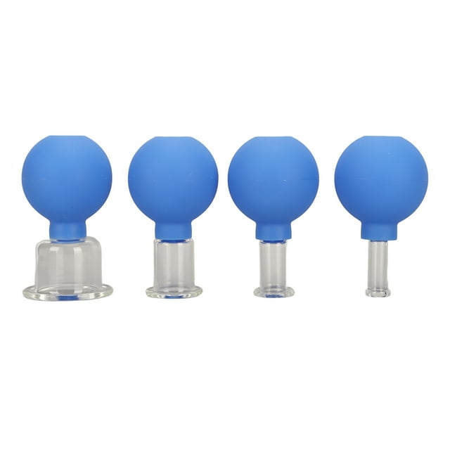 Silicone Vacuum Suction, Glass Cupping Tool Reduce Cellulite Skin Lifting 4pcs Portable Promote Blood Circulation For Shoulder Blue