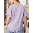 thumbnail image 5 of Women'S Round Neck Half-Sleeve Striped Loose Casual Shirt Ruffled Tops Purple Stripes S, 5 of 7