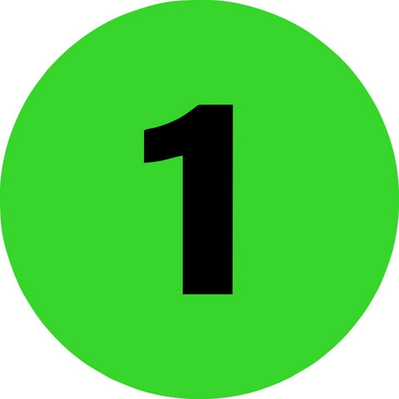 SSBM 2" Fluorescent Green "1" Number Labels (500 per Roll)