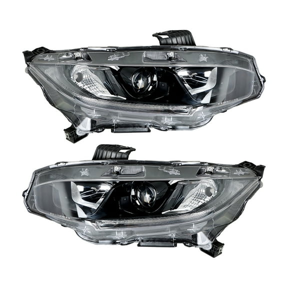 For 2016 2017 18 19 20 21 Honda Civic LH&RH Headlights Headlamps Black Housing