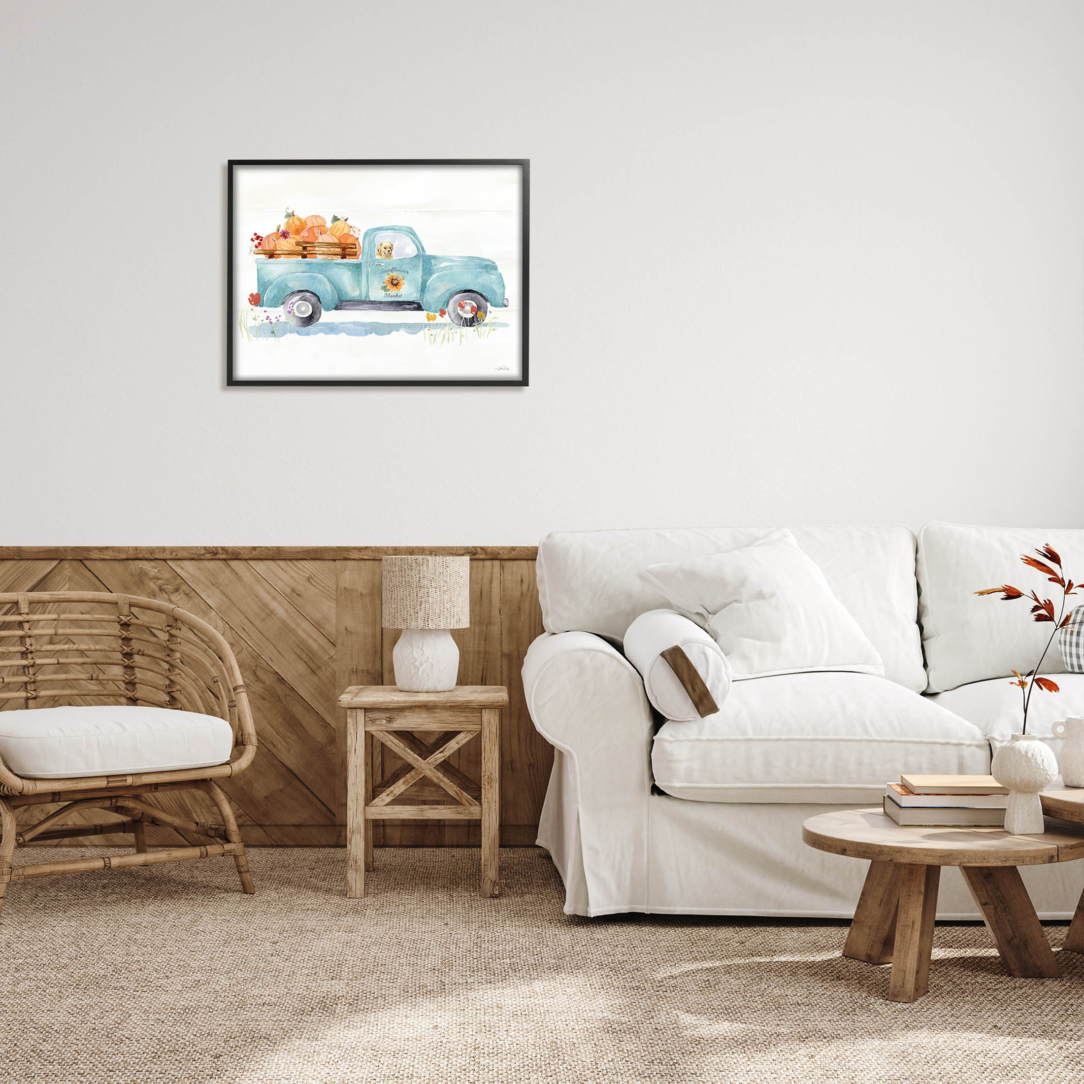 Stupell Industries Sunflower Market Pumpkin Truck Graphic Art Black Framed Art Print Wall Art, Design by Katrina Pete
