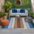 thumbnail image 2 of Blue Brown Outdoor Rug for Patio/Deck/Porch, Non-Slip Large Area Rug 5 x 7 Ft, Farmhouse Wood Grain Vintage Vertical Striped Indoor Outdoor Rugs Washable Area Rugs, Camping Rug Carpet Runner, 2 of 8