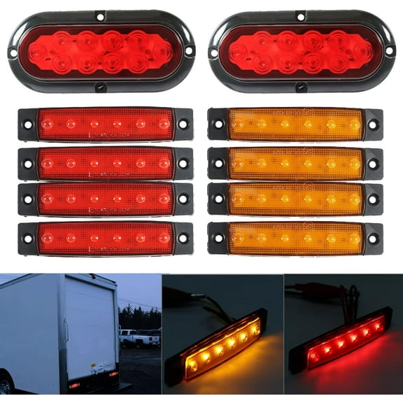 OTTULUR 10pcs Red LED Trailer Tail Light Kit Replacement for Truck Tractor Semi-trailer Dump Truck Special Vehicle
