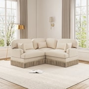 3 Seat Loveseat Sofa Sectional Coucheses L Shaped Corner Couches Leopard Chenille Sofa Couches with Tassel, Beige Coffee