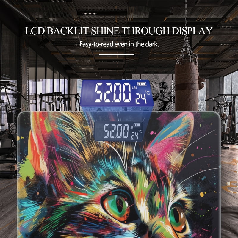 High Precision Body Weight Scale Smart Bathroom Scales with Large LCD Display(400lbs),Decorative for Bedroom-Beautiful, Colorful Cat Detailed Vector Art Portrait