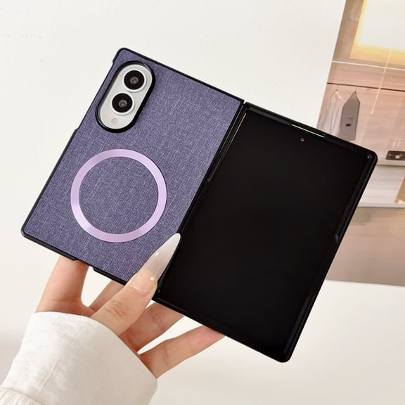 Dteck Magnetic Phone Case for Samsung Galaxy Z Fold8, Shockproof Faux Leather Anti Scratch Slim Lightweight Cover, Purple