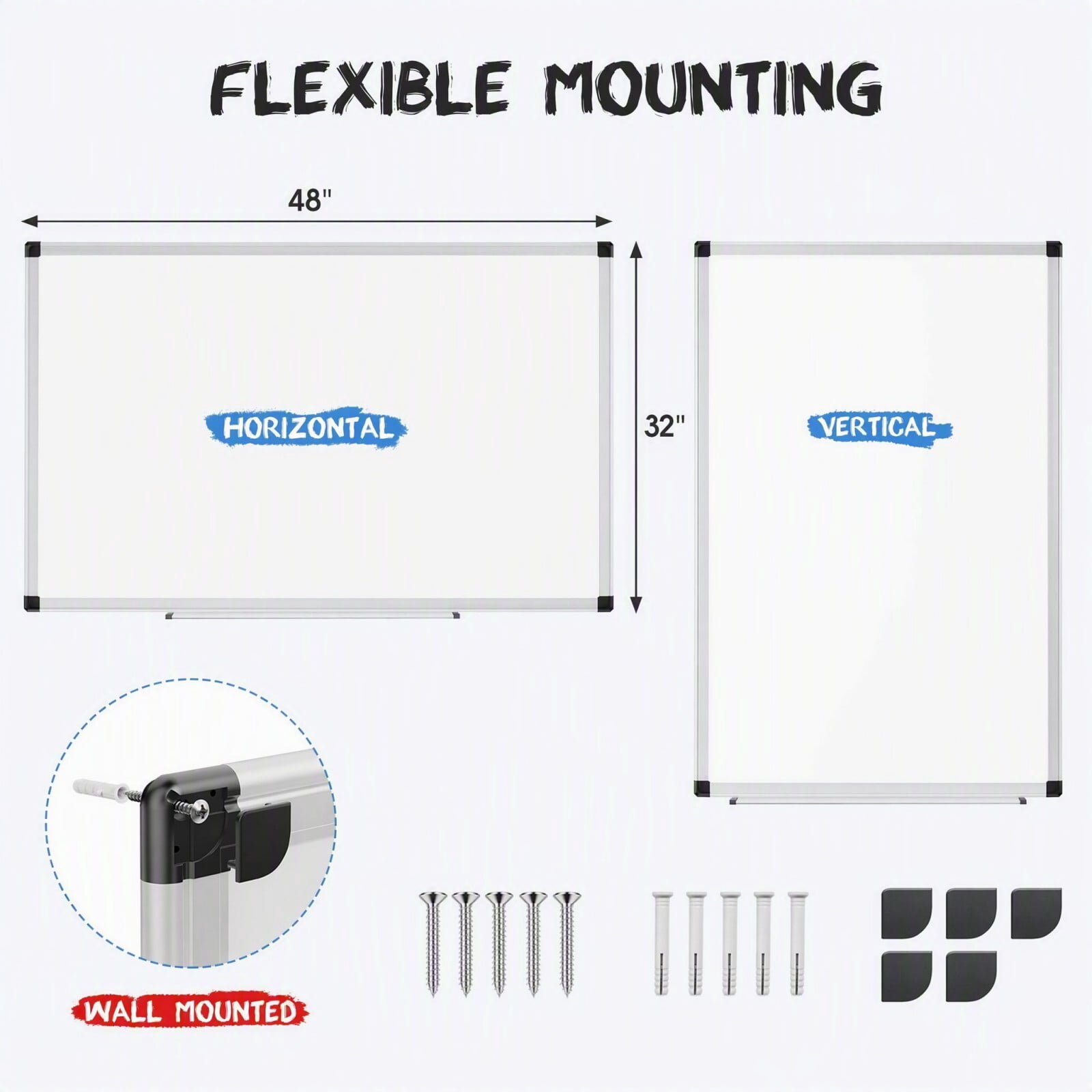 Kelno 48"x32" Magnetic White Board Wall Mount Dry Erase Board with Smooth Surface Aluminum Pen Tray, White