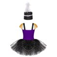 thumbnail image 2 of TiaoBug Kids Girls Ringmaster Circus Uniform Halloween Costume Tulle Tutu Dress with Feather Hat Purple 5, 2 of 7