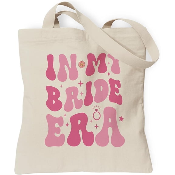 Bridal Shower Gift Tote Bag, Wedding Engagement Gifts Reusable Canvas Bag with Inner Pocket