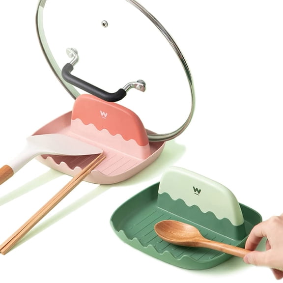 Spoon Rest and Pot Lid Holder for Kitchen, 2 Pack Multifunctional Utensil Stand for Stove Top, Countertop Organizer with Oil Drip Tray, Cooking Gadget, Green