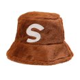 thumbnail image 2 of dianhelloya Women Winter Fisherman Hat Letter Decor Flat Top Deep Anti-slipThick Plush Soft Windproof Warm Solid Color Lady Autumn Bucket Cap Coffee, 2 of 8