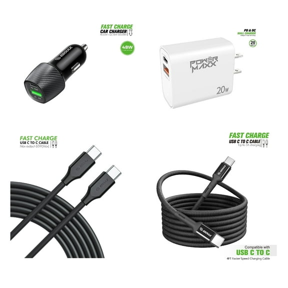 For Motorola Edge 2025 48W Car Charger Plus 20W Wall Charger with 2X C to C USB Cable Combo