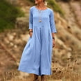 thumbnail image 5 of BLTIBY Women's Cotton Linen Maxi Dresses Flowy Casual Round Neck Boho Dress Loose Fit 3/4 Sleeve Summer Vacation Dress Light Blue M, 5 of 9