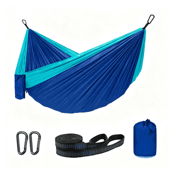 MISSMILE Hammock Camping,Portable Single/Double Hammocks for Outdoor Hiking Travel Backpacking - 210D Nylon Hammock Swing for Backyard & Garden (Blue/Sky Blue)
