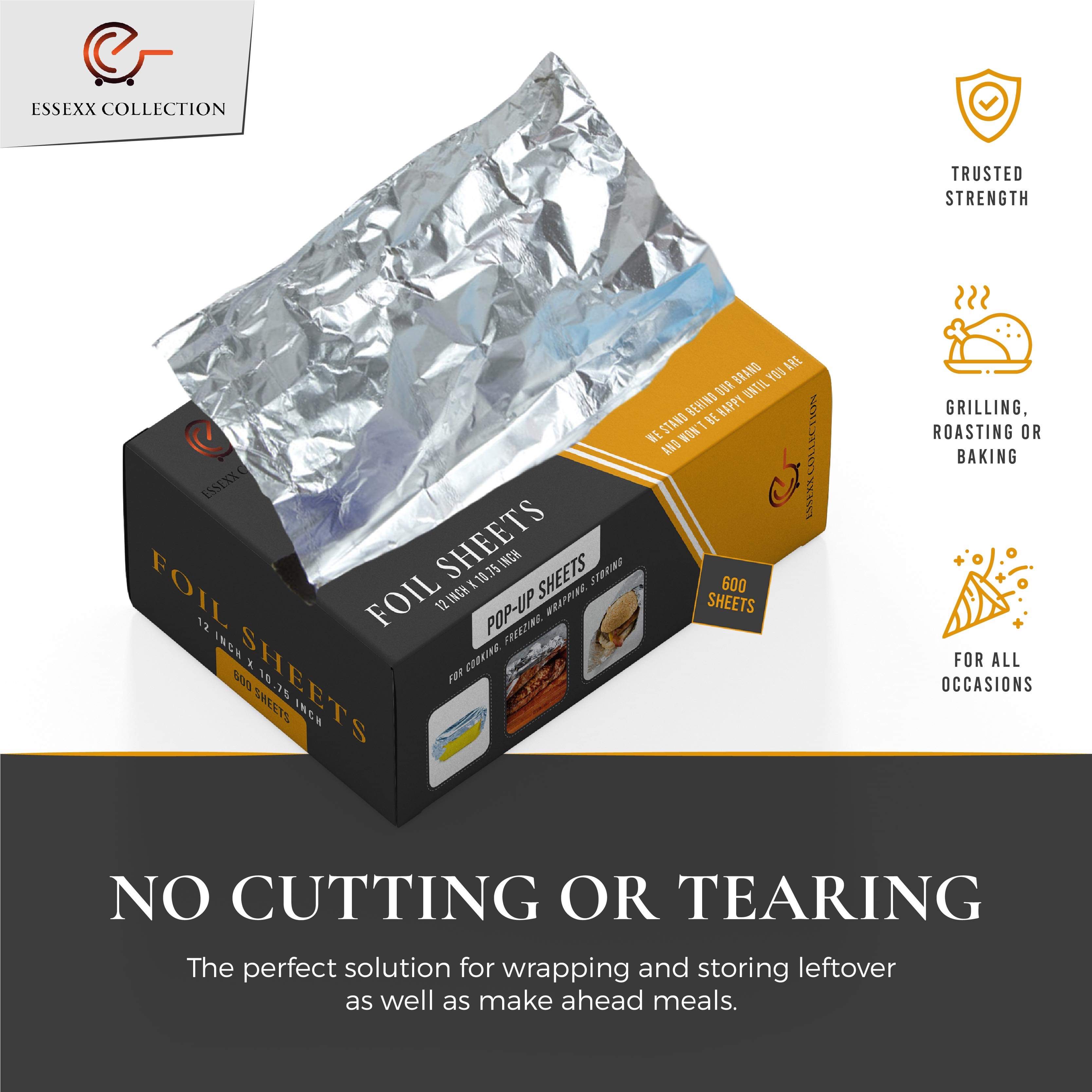 Essexx Collection Aluminum Foil Sheets - 600 Pop Up Interfolded Foil Sheets 12 X 10.75 Inches