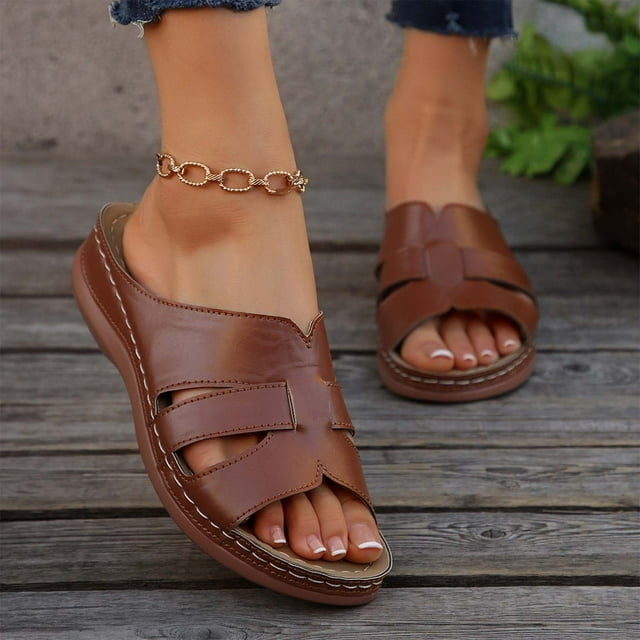 LSLJS Sandales Décontractées d'Été pour Femmes, Nouvelle Ligne à une Bouche de Poisson Creuse, Talon Compensé, Chaussures d'Extérieur Décontractées, Cadeaux pour Femmes