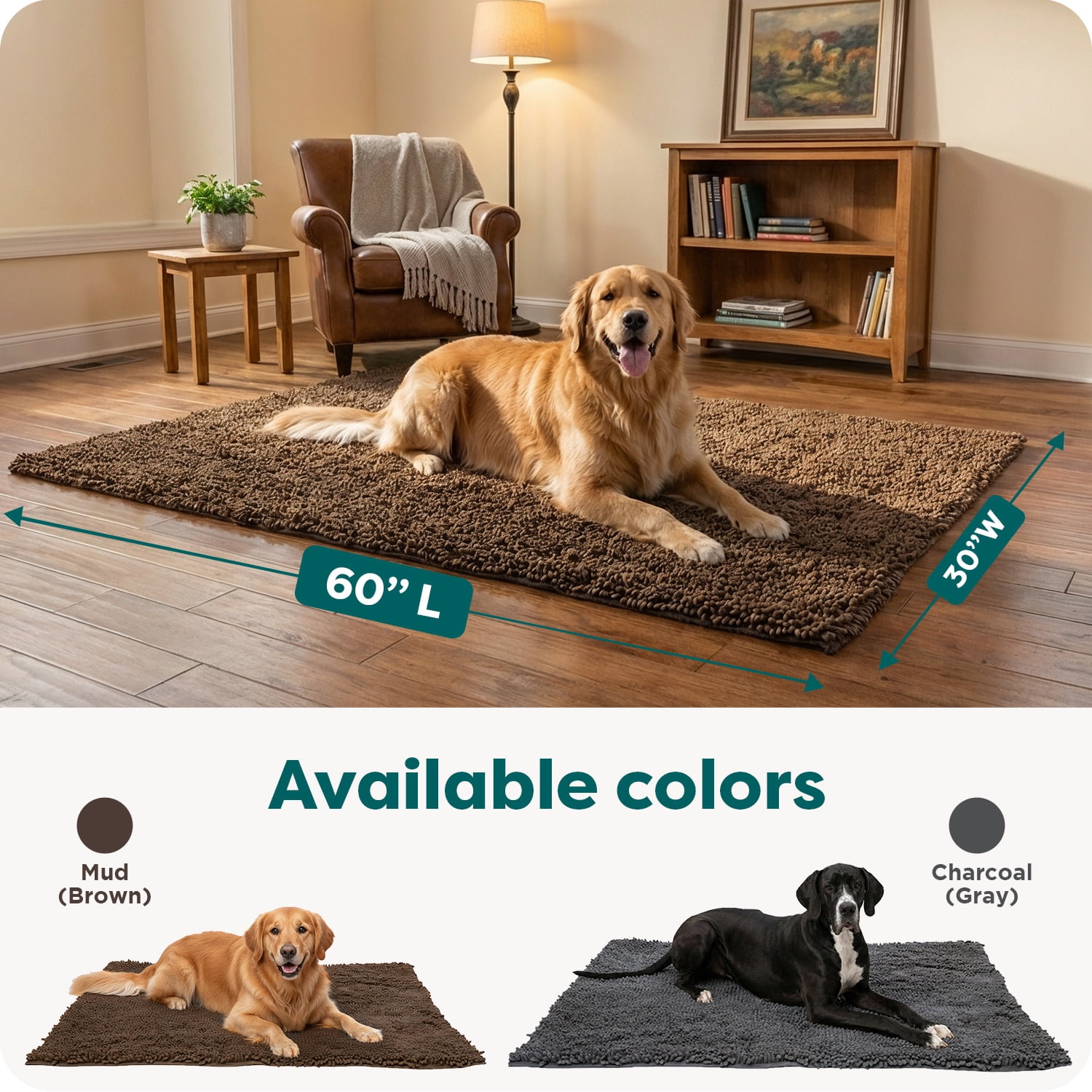 FurHaven Ultra Absorbent Dog Door Mat, Muddy Paws Chenille Rug with Machine Washable & Non Slip Backing for Cleaner Floors & Pet Safety, Runner, Charcoal Gray, 1 Count