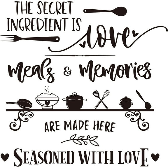Kitchen Theme Decals Seasoned with Love Wall Stickers The Secret Ingredient is Love Decor Vinyl Wall Decor Stickers DIY Saying Wall Art Kitchen Wall Decor for Kitchen Dining Room Decor