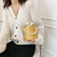 thumbnail image 5 of Drawstring Bucket Bag Retro Fashionable Elegant PU Leather Pearl Chain Shoulder Bag for Dating Yellow Free Size, 5 of 8