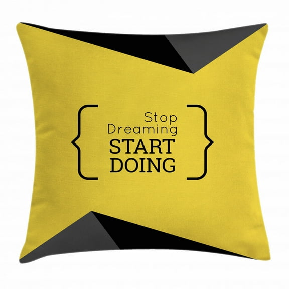 Black and Yellow Throw Pillow Cushion Cover, Geometric Design with a Motivational and Wise Saying in Brackets, Decorative Square Accent Pillow Case, 18 X 18 Inches, Black and Yellow, by Ambesonne