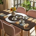 thumbnail image 3 of Japanese Style Table Cloths for 3 Foot Rectangle Tables, Dark Brown Rustic Owl Birds Tree Branches Patio Waterproof Elastic Fitted Tablecloths, Washable Rectangular Table Cover for Camping, 3 of 8