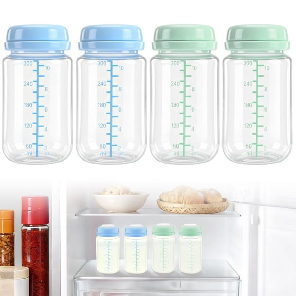 4Pcs 10oz Breastmilk Storage Bottle for 22oz Cooler Breast Milk Collection Bottles for Fridge Wide Neck Containers for Travel Breastfeeding