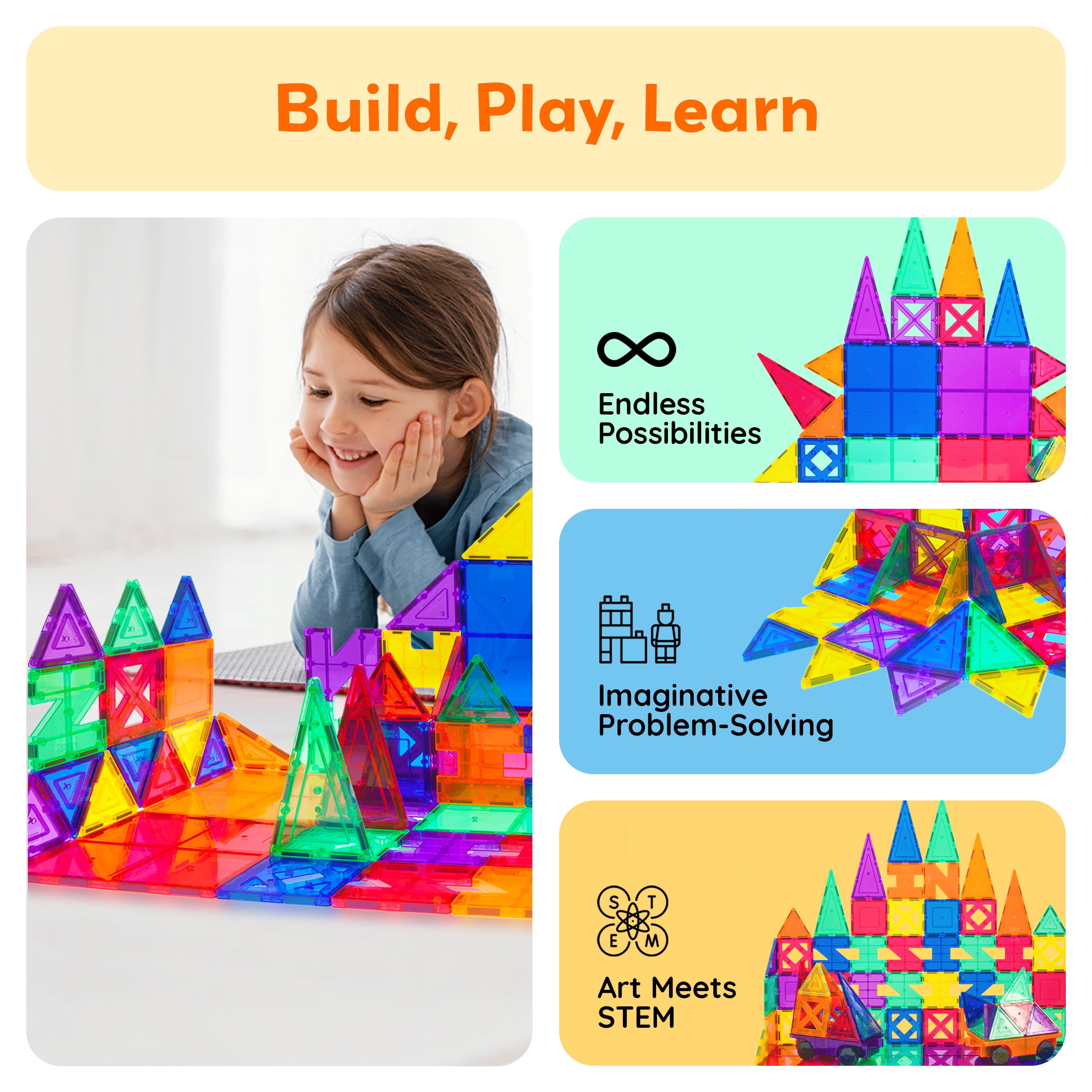 PICASSO-TILES Magnetic Tiles for Kids, 82PCS Construction STEM Building Blocks Educational Toy
