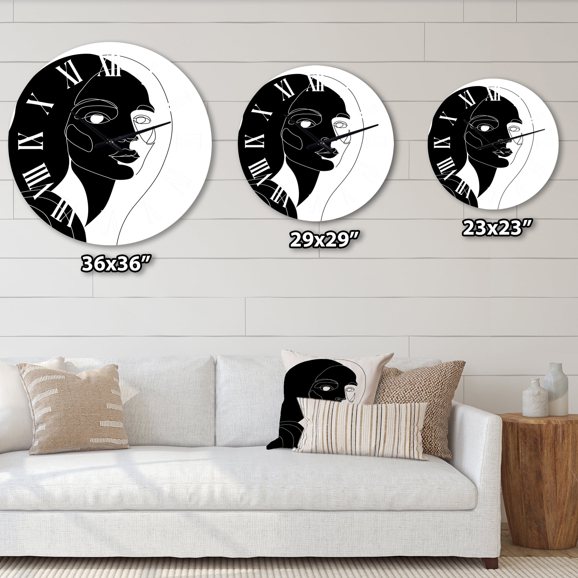 Designart 'Retro Monochrome Minimal Portrait Of Young Woman' Modern Wall Clock