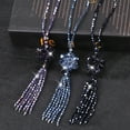 thumbnail image 5 of Eosunjian Faux Crystal Necklace Knotted Beaded Long Tassel Shiny All Match Good Gloss Women Long Pendant Sweater Necklace Jewelry Gift Navy Blue, 5 of 13