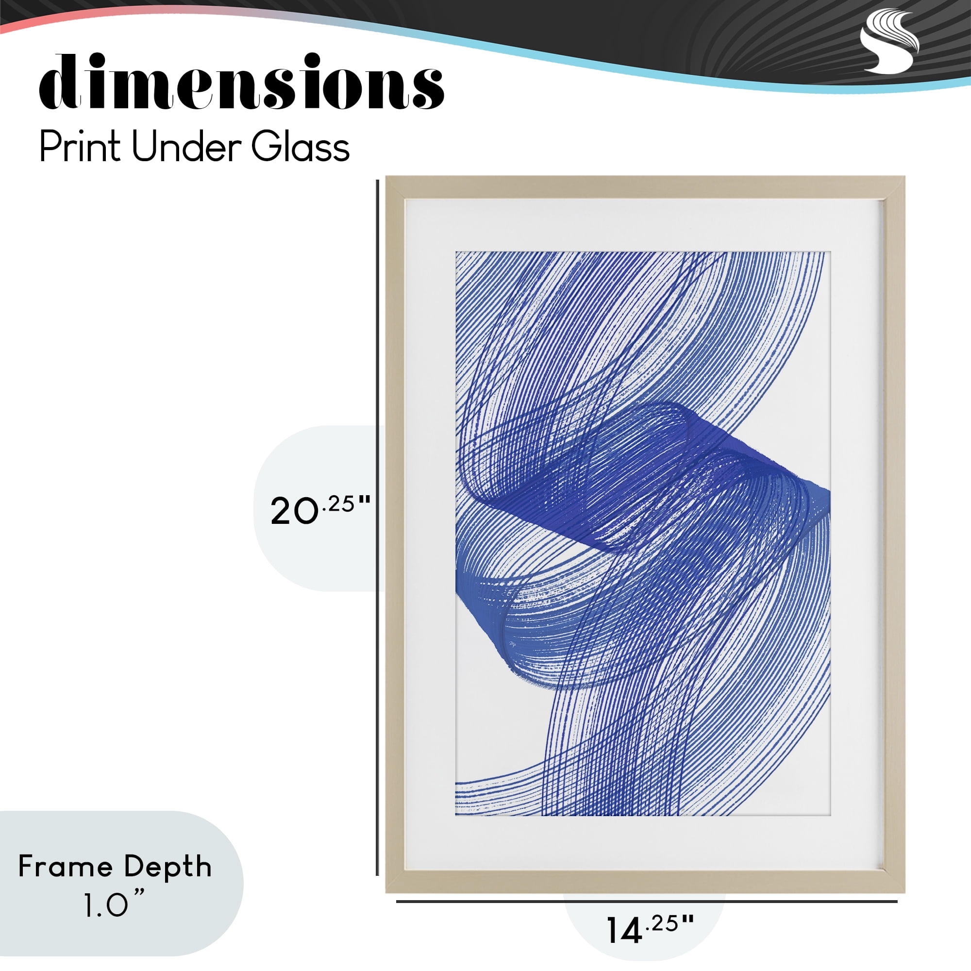 Stupell Industries Blue Lines Flowing In Motion Birch Framed Print Under Glass, design by Martina Pavlova