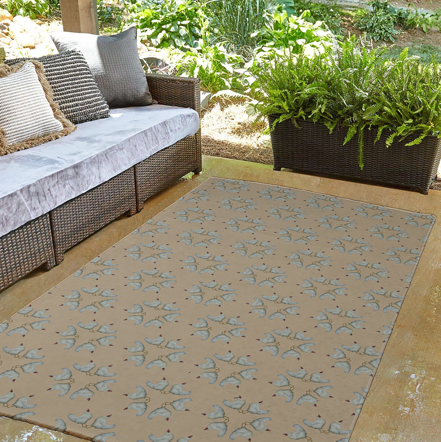 Simply Daisy 3' x 5' Basswood Brown Chickens-go-round Easter Chenille Indoor/Outdoor Rug
