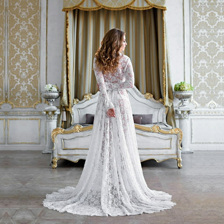 Vedolay Womens Pregnants Photography long Sleeve Solid Lace Maternity Dress, White XL - Walmart.com