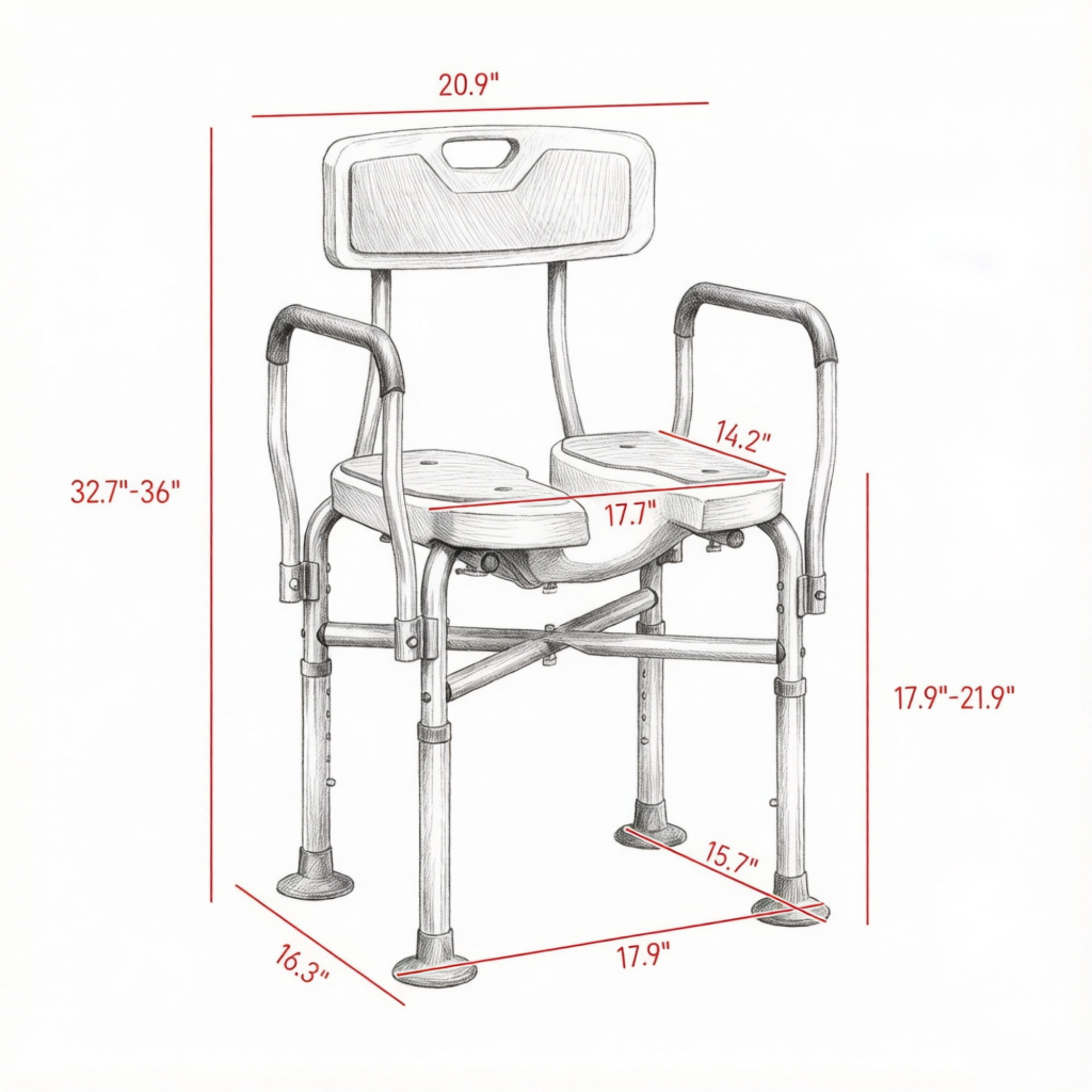 Light Blue Padded Bath Seat, Height Adjustable Anti-slip Shower Chair with Arms and Back