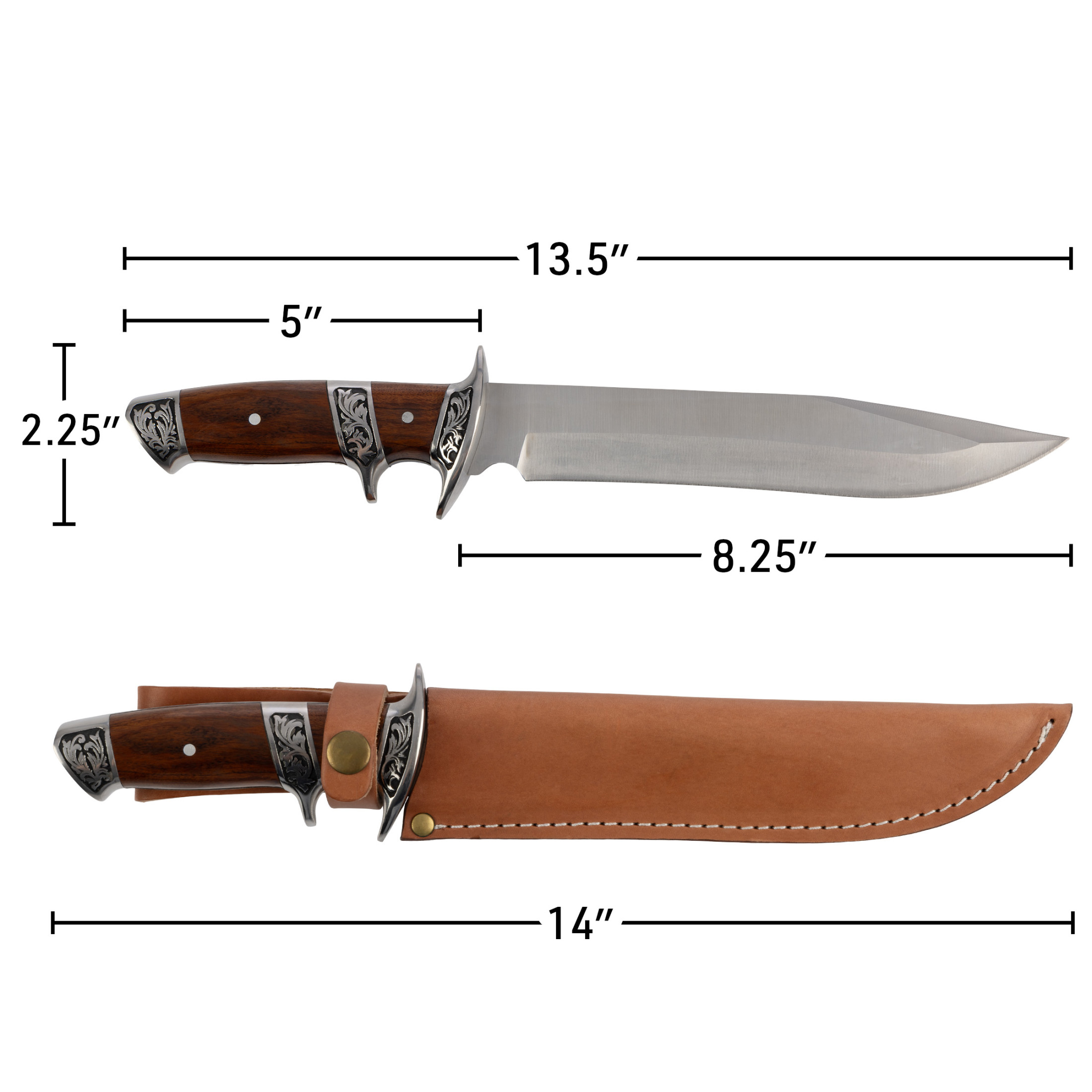 Kings County Tools Outdoor Hunting Knife with Sheath Stainless Steel Fixed Blade and Rosewood Handle