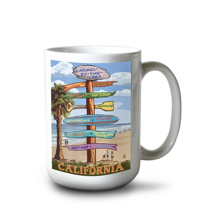 

Lantern Press 15 fl oz Ceramic Mug Carmel-by-the-Sea California Destination Signpost Contour Dishwasher & Microwave Safe