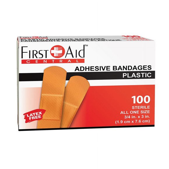 First Aid 500002 Plastic Adhesive Bandages Sterile. Latex-free. 3/4 x 3 in. (Pack of 100)