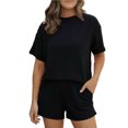 thumbnail image 2 of Delconic Women’s Summer Ribbed Crew Neck Short Sleeve Top and Shorts Set Casual Two Piece Outfits for Daily Wear Lounge Home Black XL, 2 of 3
