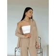 thumbnail image 6 of 2 Piece Outfits for Women Casual Lounge Sets Long Sleeve Button Down Shirts and Wide Leg Pants Sets Camel M, 6 of 9