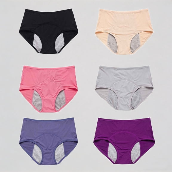 Krdevn Women's 6-Packs High Waist Period Underwear Leak-Proof Breathable Mesh Menstrual Briefs,L