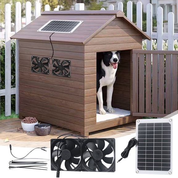 10W Solar Panel Fan Kit, Dual Exhaust Fans for Chicken Coop Dog House Pet Shed, Portable 12V Outdoor Cooling Ventilation System with 118in Cable